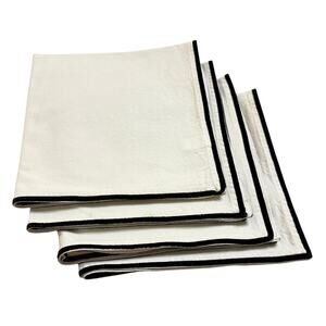 Threshold 100% Cotton Cloth Napkins White Black Trim Set of 4 Minimalist 19"x20"